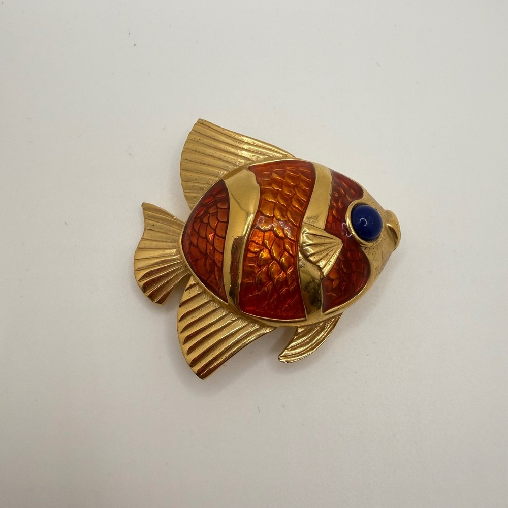 Estee Lauder Beautiful Solid Perfume Compact Vintage Orange Enamel Angelfish